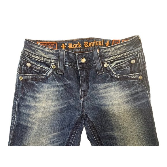 Rock Revival Bootcut Jeans Womens 29 Blue Gwen Boot Embroidered Cowgirl Western - Picture 5 of 16